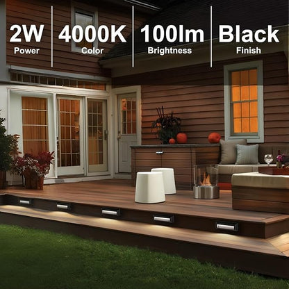 ZONK LED Step Stair Lights 110V-240V, 2W Line Voltage Outdoor Indoor Non-dimmable 4000K Stairway Deck Lights Fixture for House Hallways (6 Pack)