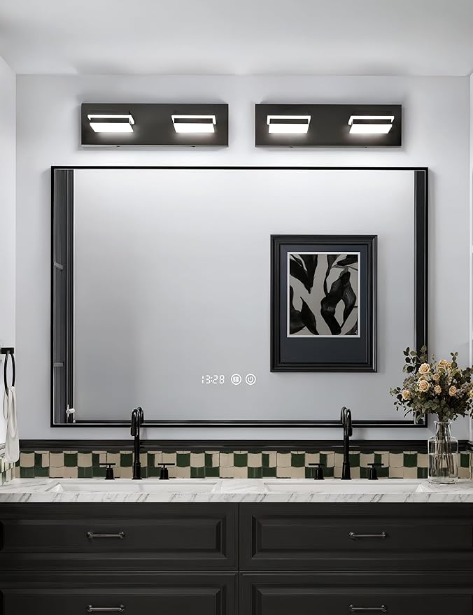 VOLISUN Modern Bathroom Vanity Light Fixtures (2-Light, 15.5-Inch), Matte Black LED Bathroom Lighting Fixtures Over Mirror, 360°Rotatable Head, LED Vanity Lights for Bathrooms (Cool White 6000K)
