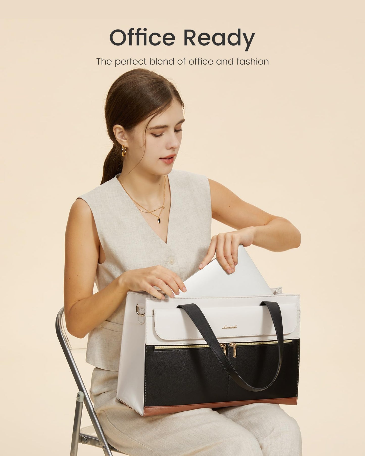 LOVEVOOK Laptop Bag for Women 15.6 Inch Laptop Tote Work Bag Professional Leather Computer Briefcase Waterproof Handbag Shoulder Bag Large Capacity Business Teacher Office Bag Crossbody Purse