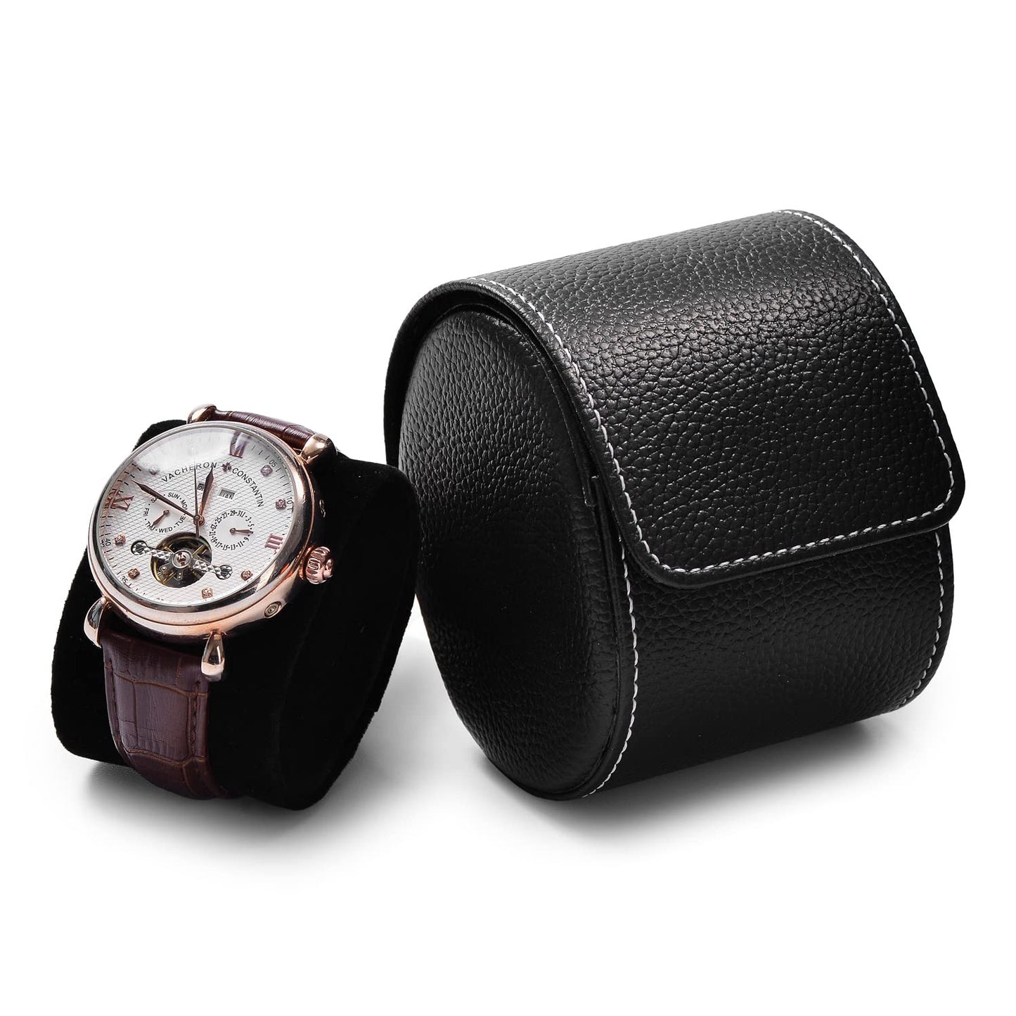 Oirlv Luxury Leather Watch Storage Box Travel Single Watch Case Jewelry Gift Box for Christmas Anniversary Birthday(Black)