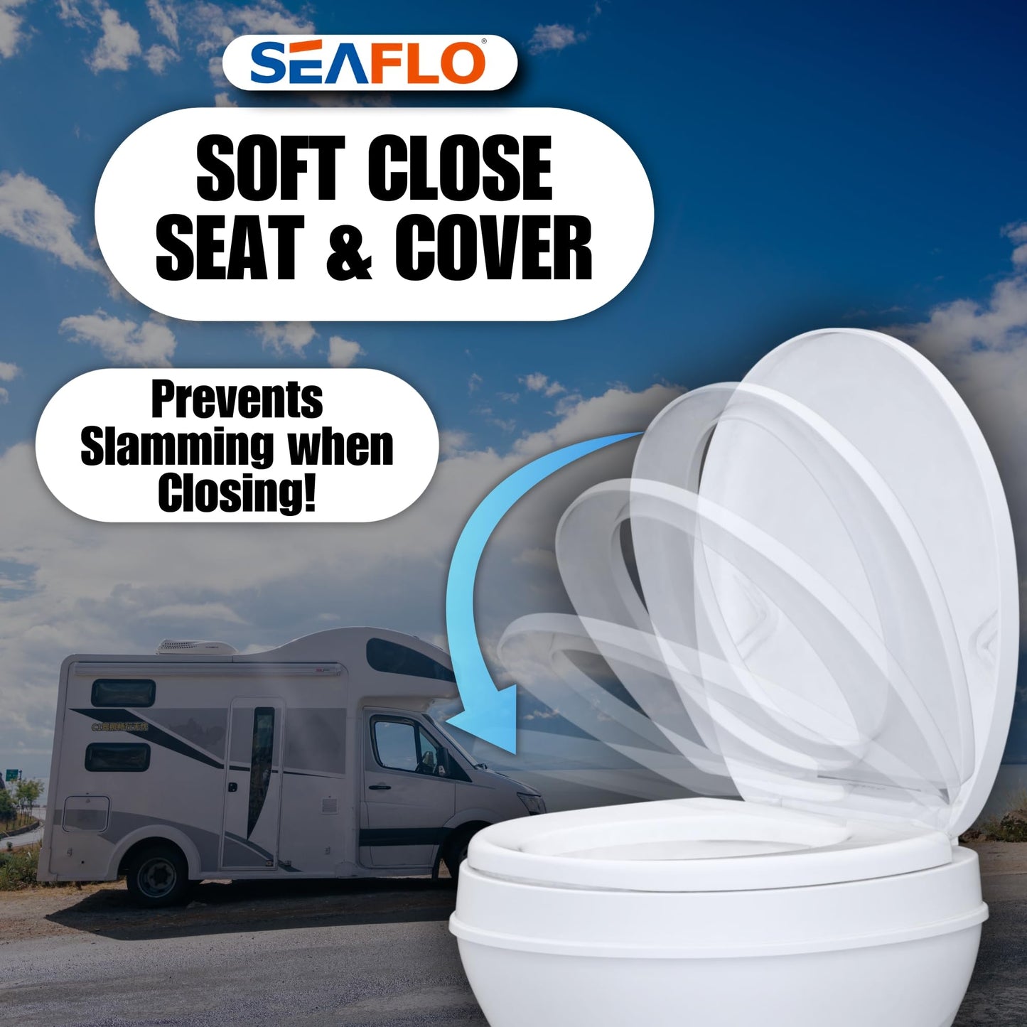 SEAFLO Residential Height Camper/RV Toilet with Sprayer Attachment, 18.5” Standard Height, Gravity Flush System, Foot Pedal Operation, Soft Close Seat, 4-Year Warranty (With Sprayer Attachment)
