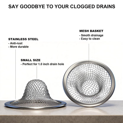 Huntonry 2.215" Top Diameter, 1.0" Basket Small Bathroom Sink Strainer, Little Drain Mesh, Utility, Slop, Laundry, RV and Lavatory Sink Drain Strainer Hair Catcher. Stainless Steel.
