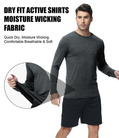 Kinglaman 6 Pack Men Dry Fit Workout Long Sleeve Athletic Gym UPF 50+ SPF UV Sun Protection Quick Dry Lightweight Shirts 1 Black 1 Gray 1 Heather Gray 1 Blue 1 Red 1 Green XX-Large