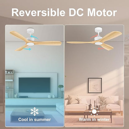 52” Wood Smart Ceiling Fans with Lights Remote,Quiet DC Motor,Outdoor Indoor Ceiling Fan,Voice Control via WIFI Alexa App,Dimmable,Modern Light Wood Ceiling Fan for Bedroom Patio Porch