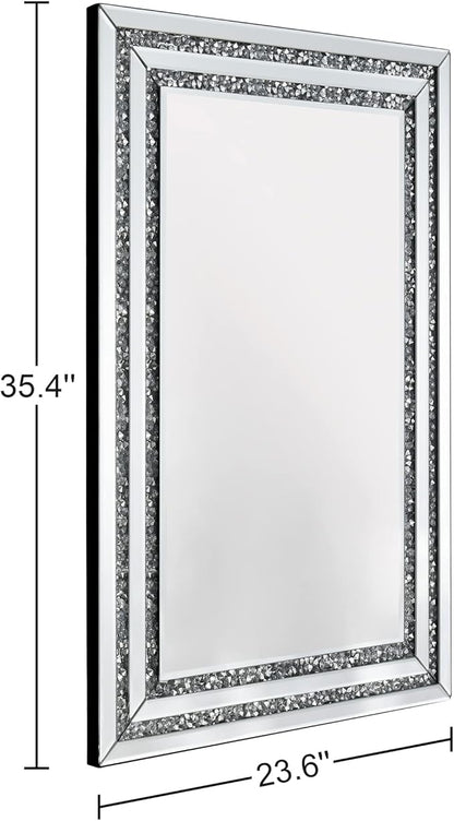 KOHROS Crush Diamond Bathroom Mirror 36" x 24" Crystal Mirrors for Wall Decor Rectangle Wall Mirror for Bathroom, Entryway and Bedroom, Easy to Install
