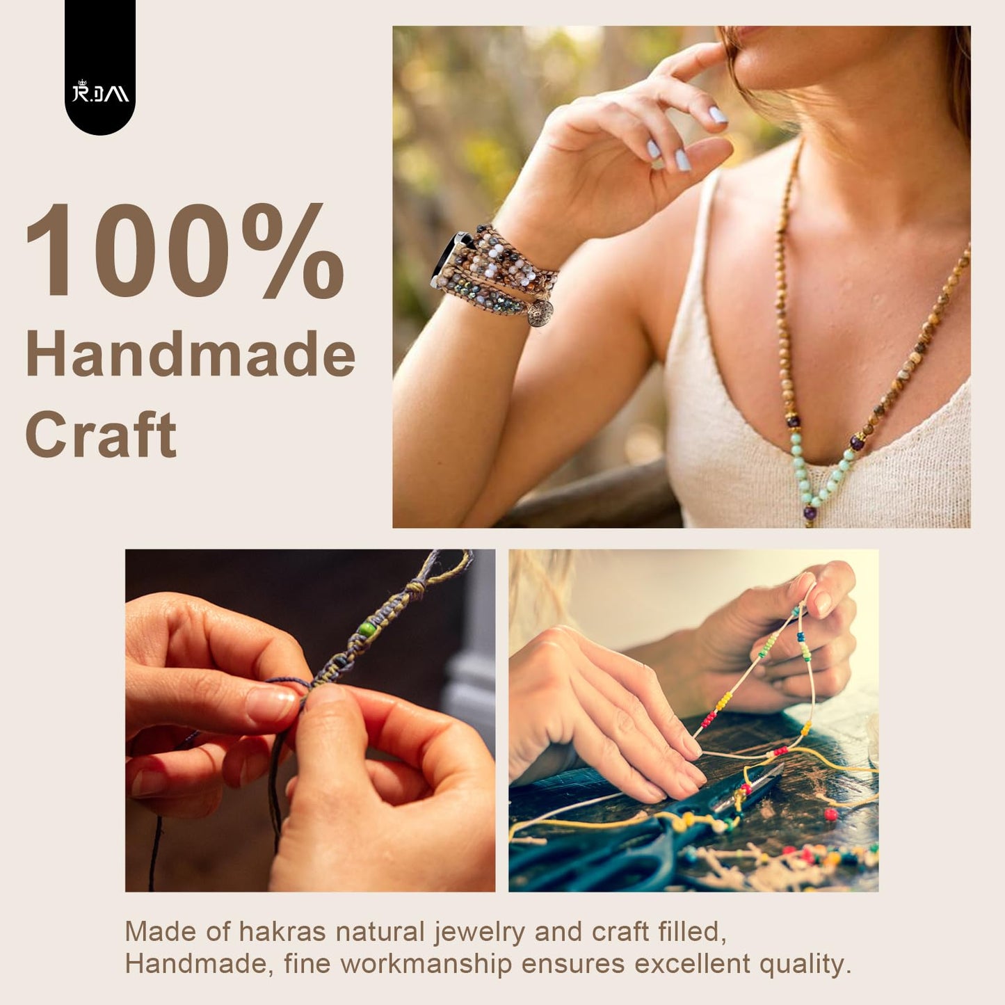 JR.DM Boho Beaded Handmade Braided Bracelet Band Women 20mm Compatible with Samsung Galaxy Watch 7/6/5/4/Active 2/4 Classic/6 Classic/5 Pro/FE 40mm 42mm 43mm 44mm 45mm 46mm 47mm