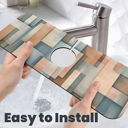 Faucet Draining Mat For Kitchen Sink, Geometric Shapes Brown Beige Diatom Mud
