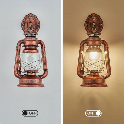 NOXARTE Rustic Wall Sconce Lighting Lantern Mounted Light with Glass Lampshade for Hallway Farmhouse Loft W7 x H15