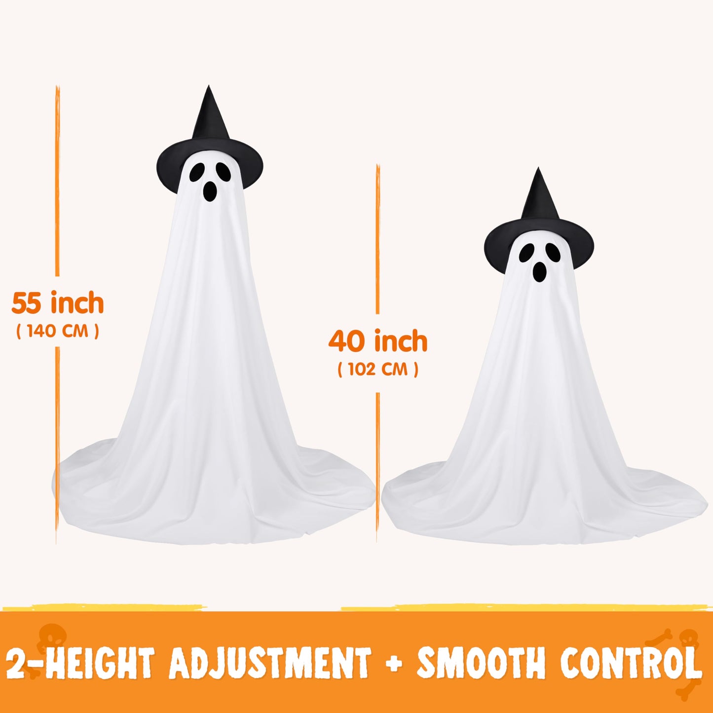 JOYIN 2 Packs 47'' Halloween Decorations Outdoor Standing Ghost, Light Up Spooky Ghost with Witch Hat & Remote Control, Glowing Halloween Decor for Yard Porch Lawn Garden Party Supplies Haunted House