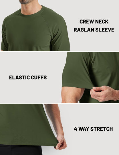 MAGCOMSEN Mens Short Sleeve Dry Fit T-Shirts UPF 80+ Athletic Moisture Wicking Lightweight Workout Running Swim Shirts Army Green L
