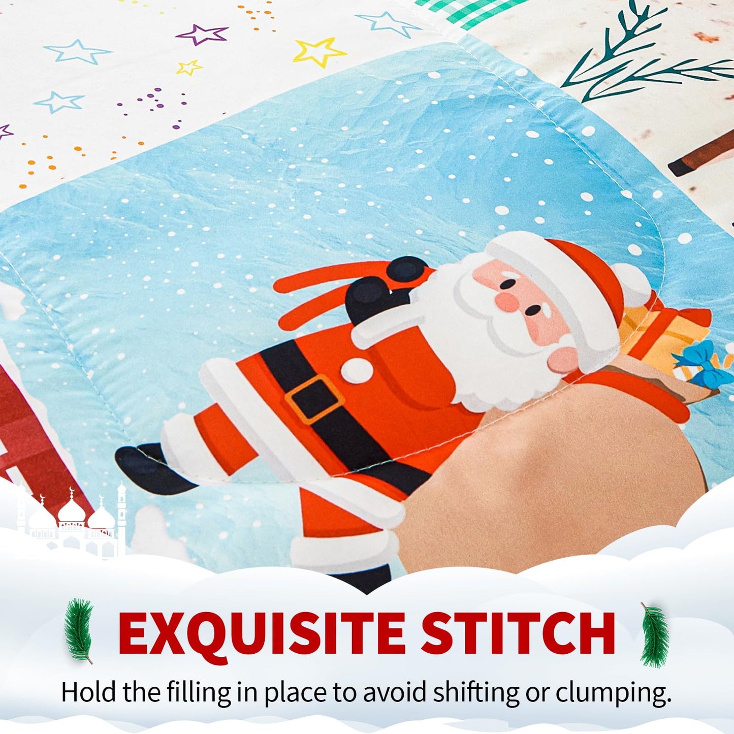 YIYEA Christmas Full Size Comforter Sets for Girls Boys, Cute Kids Comforter with 2 Pillowcase, Ultra Soft Brushed Microfiber Christmas Bedding Comforter Sets, Suit for All Season, Machine Washable