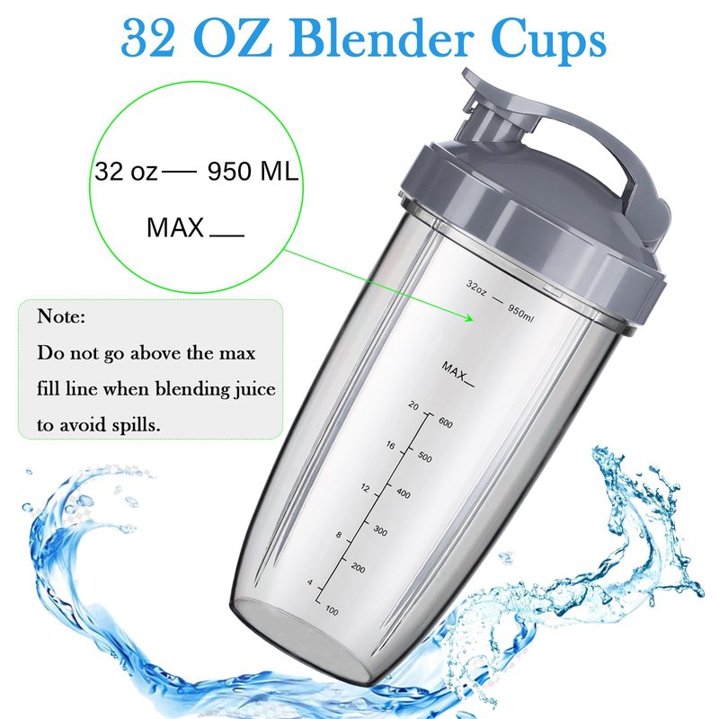 For Nutribullet Blender Cups, Blender Replacement Parts 32oz Cups with Flip-Top To-Go-Lid Compatible with Nutribullet Replacement Parts 32oz for Nutri Bullet 600W and 900W NBR-0601WM