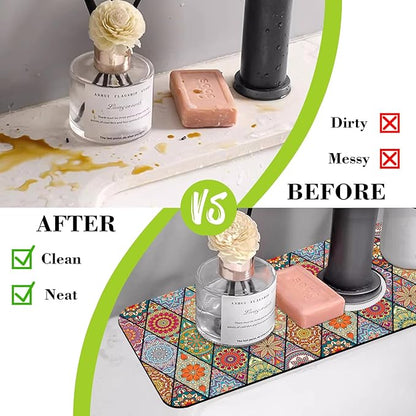 Sink Faucet Absorbing Mat Bohemian Textile Rug Texture Sink Splash Guard Drying