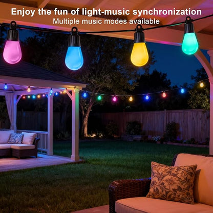 Outdoor String Lights 118FT Smart Patio Lights with APP Control, 36 LED Bulbs RGB IC Warm White, IP65 Waterproof Color Changing for Christmas, Patio, Backyard, Garden, Party, Holiday Decor