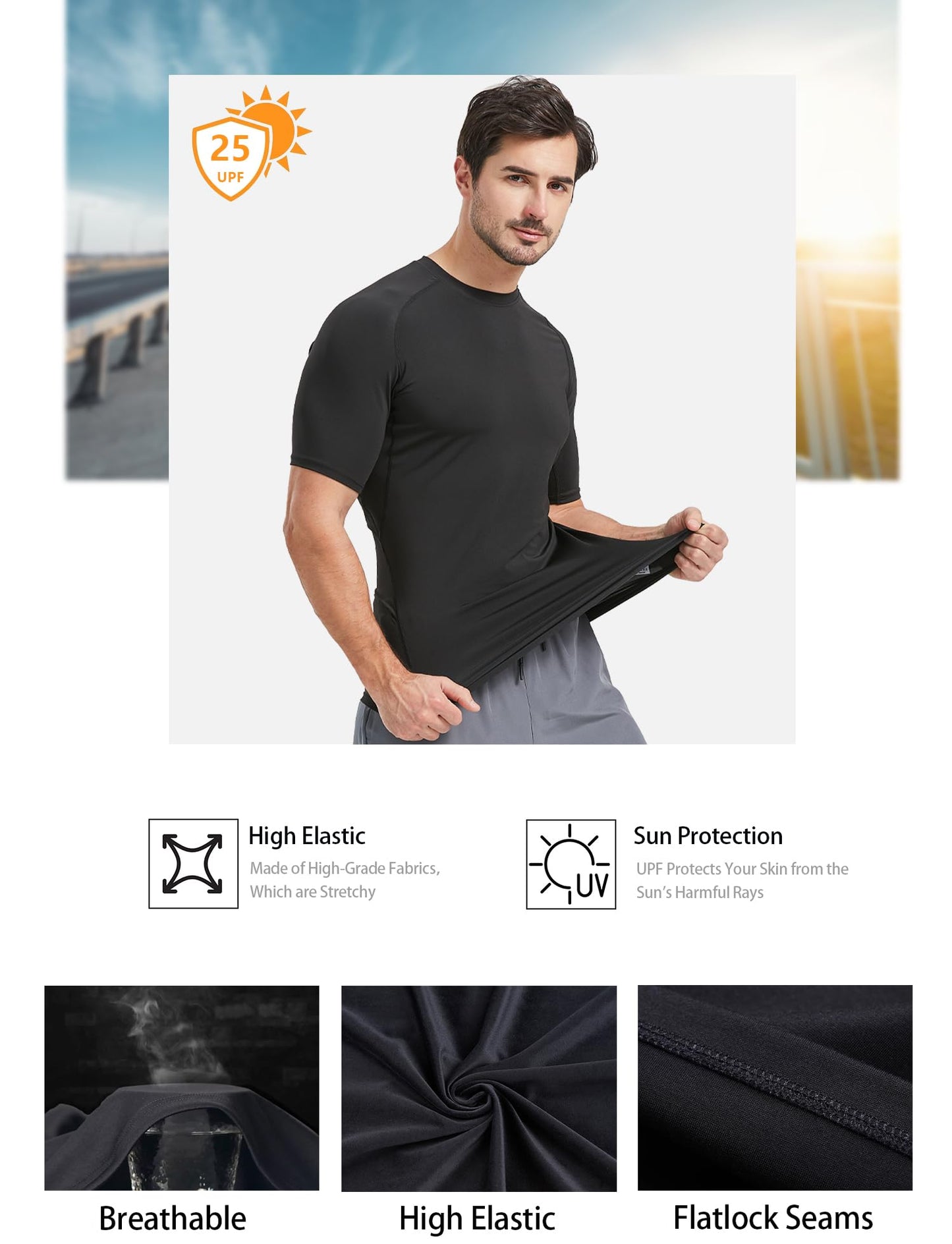 Dalavch 5 Pack Men’s Compression Shirts Short Sleeve Cool Dry Sports Athletic Workout Base Layer Undershirt T-Shirt Tops 2 Black 2 White 1 Blue Large