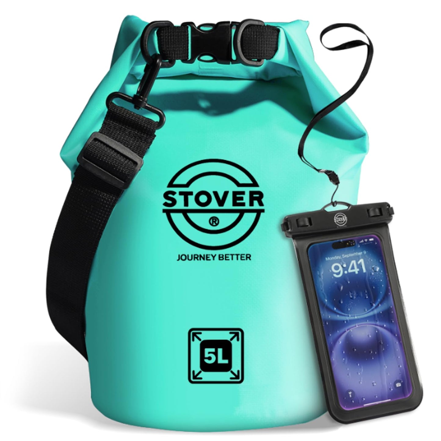 STOVER 5/10/25/30/40/55L Waterproof Dry Bag, Small Lightweight Roll Top Dry Bag Backpack w/Waterproof Phone Case, Kayaking, Travel, Hiking, Fishing, Tubing, Camping, the Beach, Men/Women (Teal)