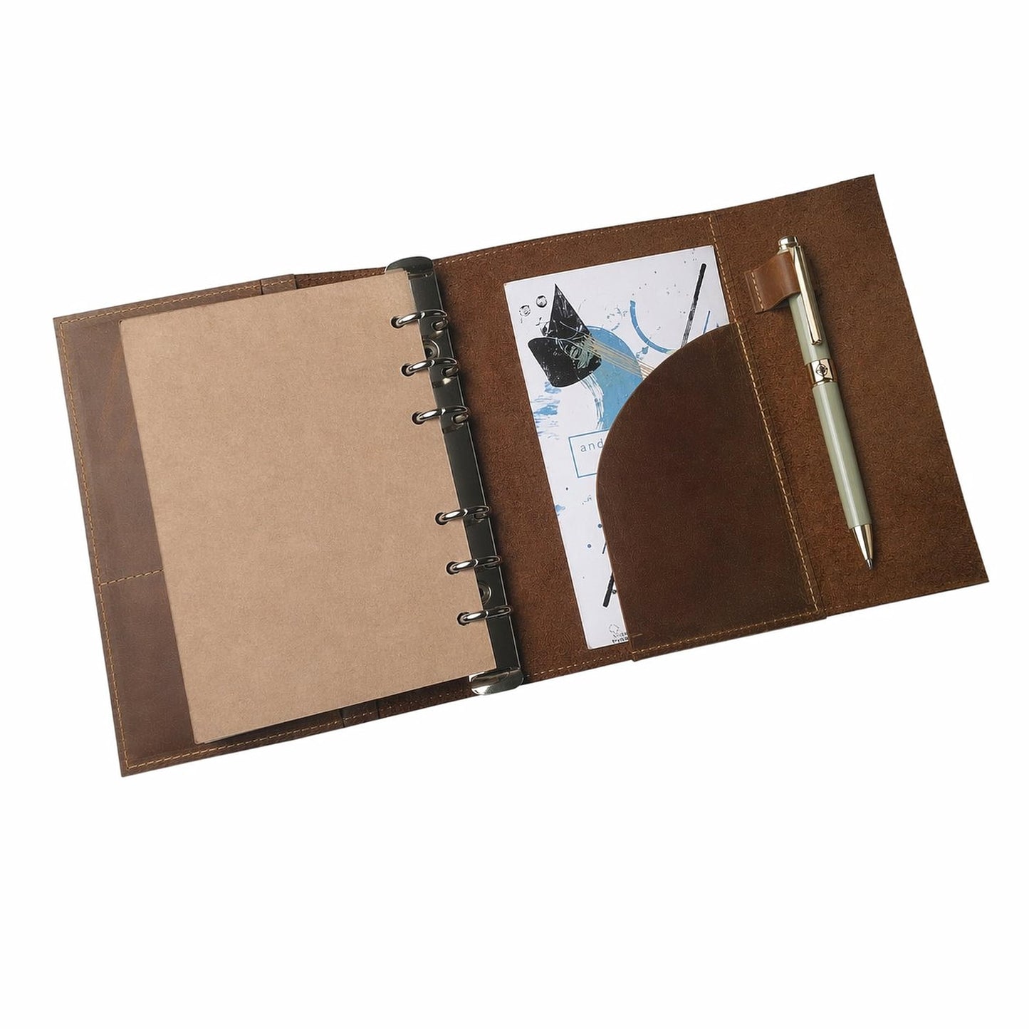 Wanderings A5 Leather Binder Planner - Refillable 6 Ring Journal with Inner Pockets - Hand-Crafted Genuine Leather Organizer- Filofax Compatible. 2026/27 Monthly Weekly Calendar with Notes - 6" x 8.5"