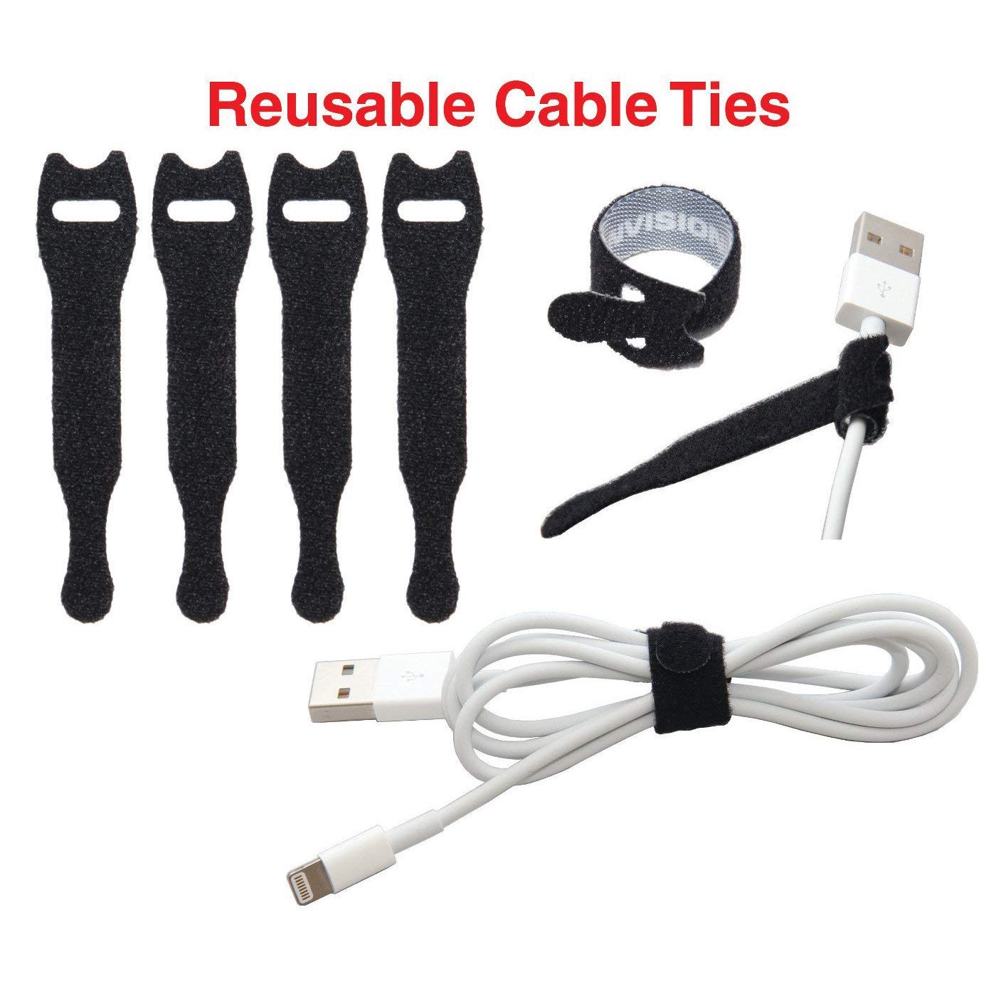 Desktop Cable Organizer, Weighted, No Bad Smell, Bundled with 4 Reusable Cable Ties (Black)