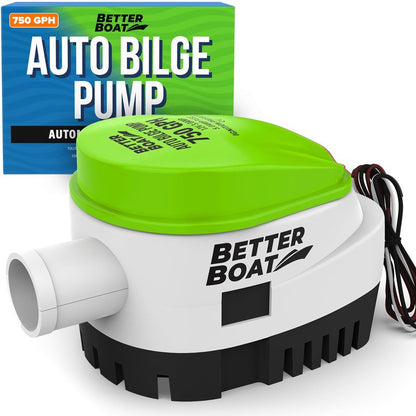 Automatic Bilge Pump 750 GPH 12V with Built-In Float Switch, 3/4 Inch Outlet, 5-Year Warranty, Submersible for Bass Boats, Jon Boats - Better Boat