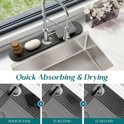 Dreatim Kitchen Faucet Absorbent Mat - Diatomite Stone Sink Tray, Quick Drying, Modern Design - Durable Faucet Drip Mat for Kitchen Sink and Bathroom Counter [17.7" x 3.9", Dark Grey]
