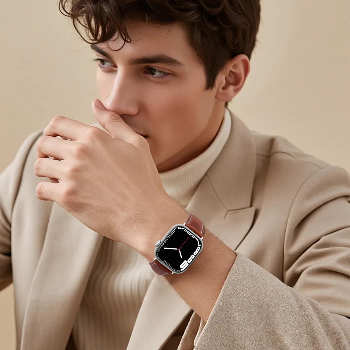 Vintage Full-Grain Genuine Leather Band Compatible with Apple Watch 42/41/40/38mm, Men Women Classic Business Dressy iWatch Strap for Series 11 10 9 8 7 6 5 4 SE 3 2 1, Coffee