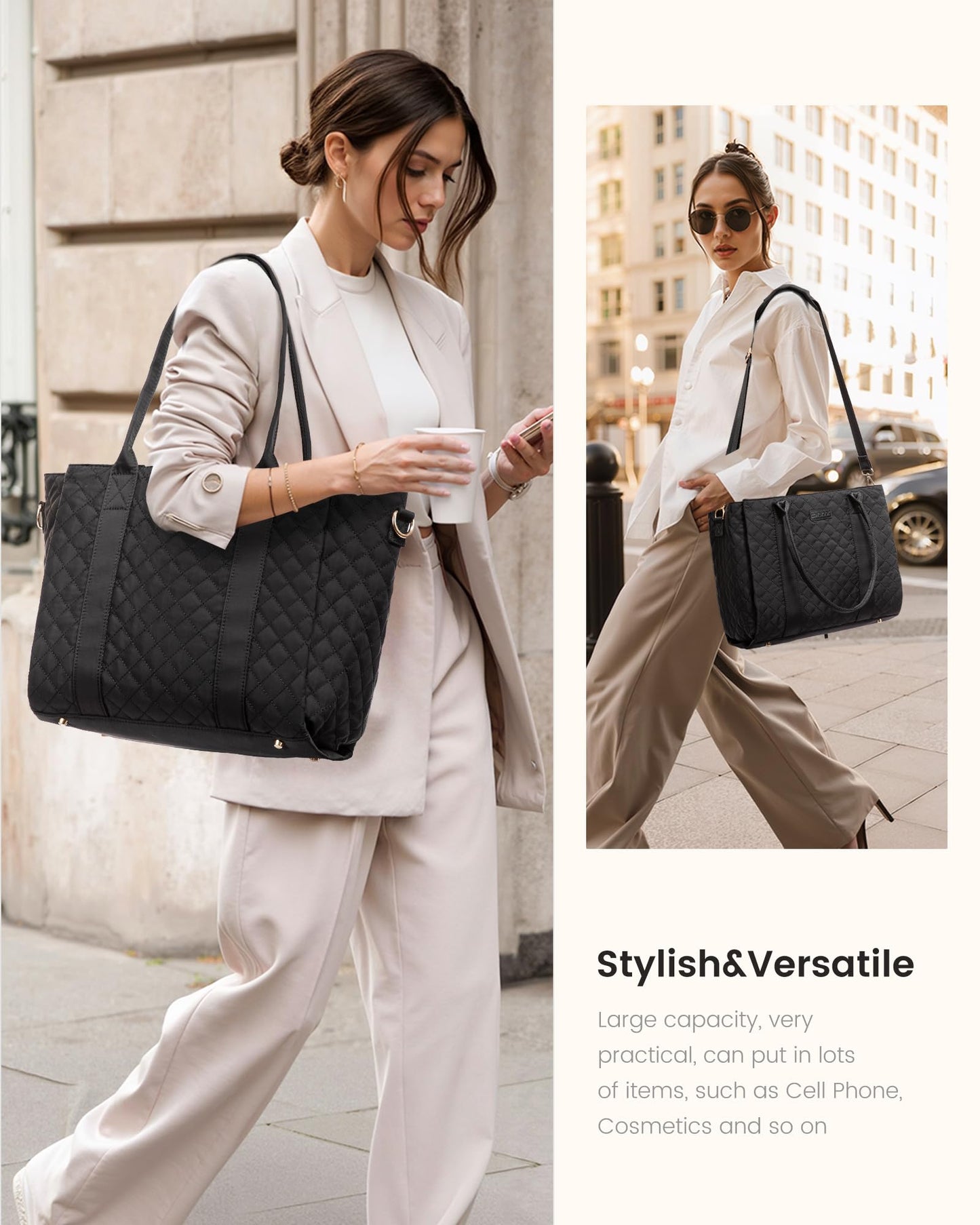 LOVEVOOK Teacher Tote Bag for Women, Quilted Work Tote Nurse Laptop Bag, Large Computer Shoulder Bags with Zipper for Travel