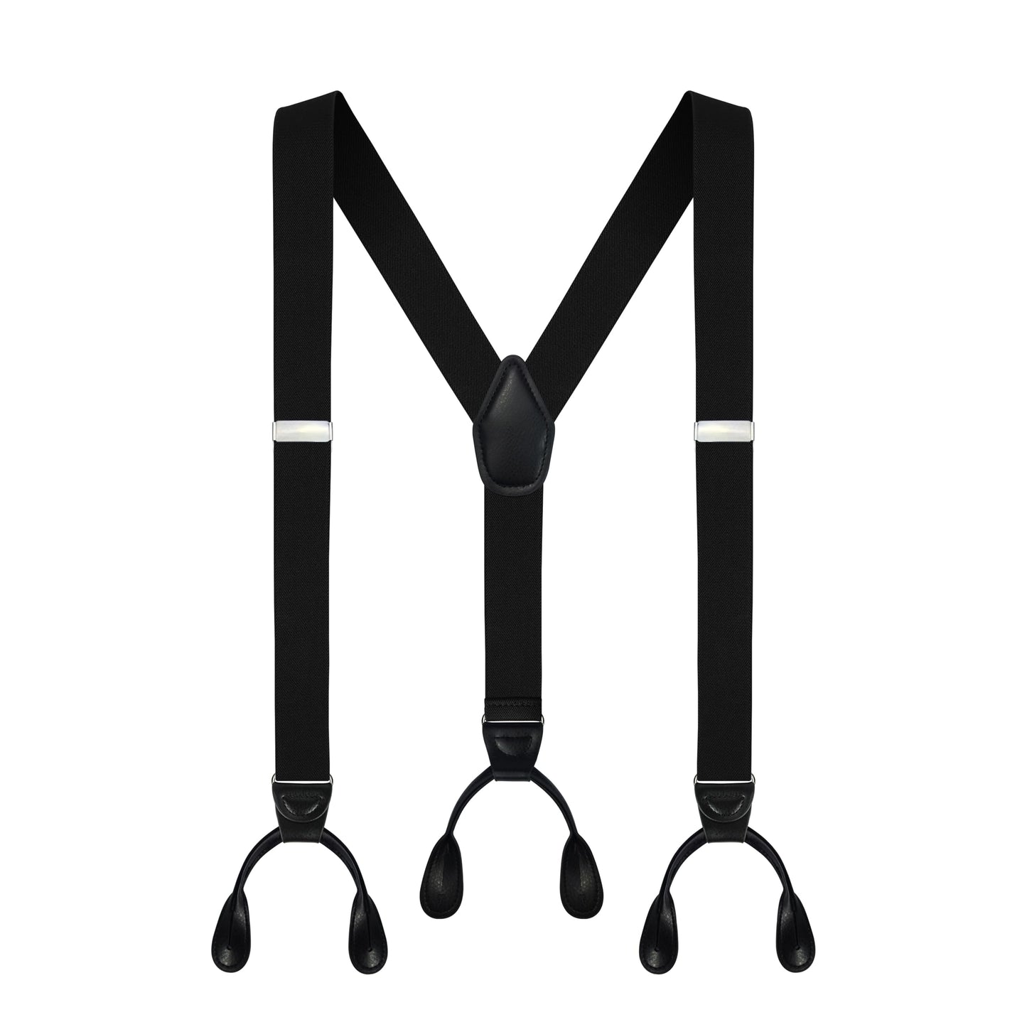 Moulen Men's Y-Back 1.4 Inches Wide Button End Elastic Adjustable Suspenders, Black