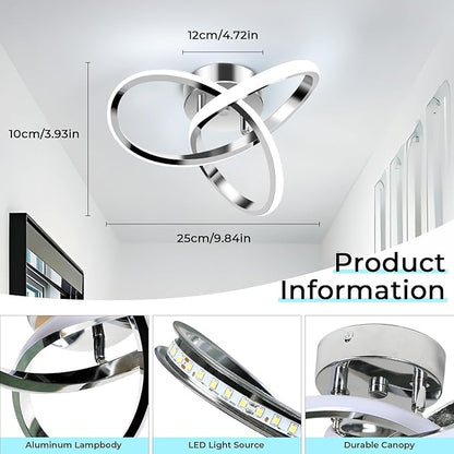 Goeco Modern LED Ceiling Light, 9.8'' 6500K Semi Flush Cool White Design for Bedroom, Corridor, Bathroom, Office, Kitchen, Laundry Room