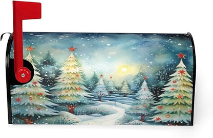 Festive Magnetic Mailbox Cover Christmas Forest Pattern Outdoor Mailbox Protector Holiday Seasonal Decorative Garden Yard Home Large Size 25.5 x 21 Inch