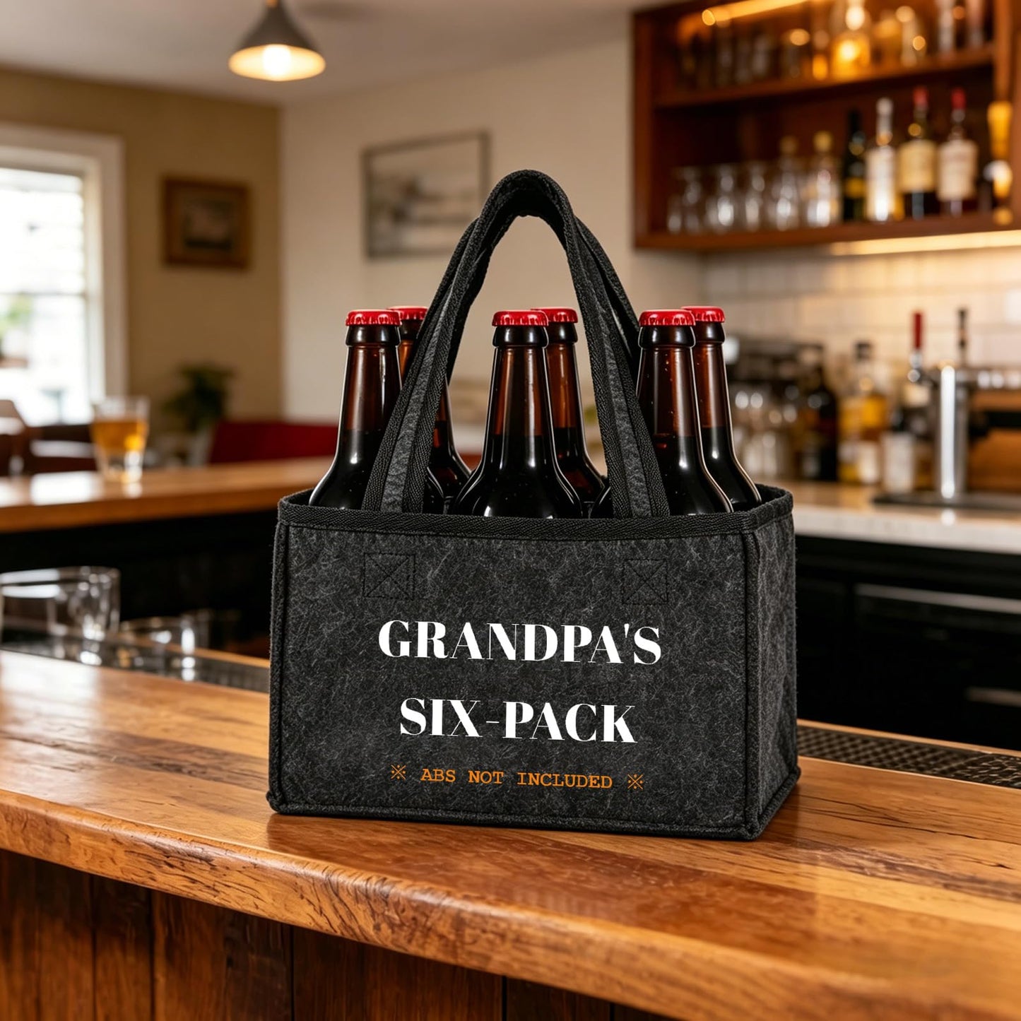 Funny Gifts for Grandpa, Grandpa Beer Carrier Felt Bottle Tote, Father’s Day Birthday Gift for Dad, Reusable Drink Caddy for Camping, BBQ, Picnic, and Party
