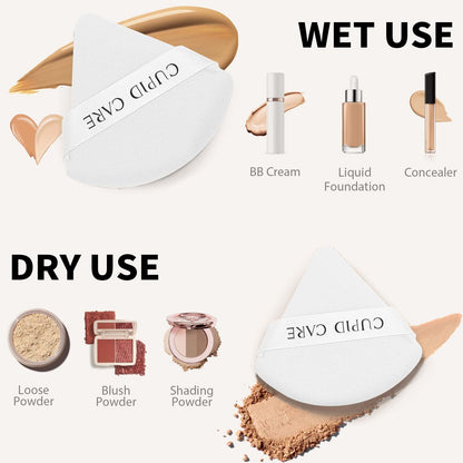 6 Pcs Triangle Powder Puff with 2 Travel Cases, Setting Powder Puffs for Face, Velour Makeup Puff for Loose Powder Body Powder, Blender Sponge Foundation Blending Sponges Beauty Tools