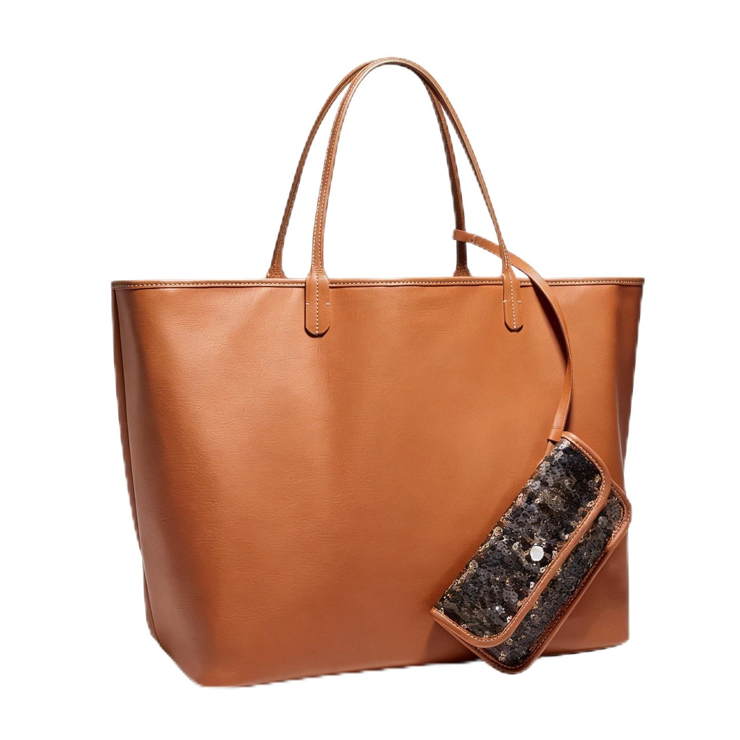 Large Tote Bag for Women Oversized Leather Shoulder Bag, Weekender Travel Work Laptop Tote Purse, Lightweight Shopper Handbag (Brown)