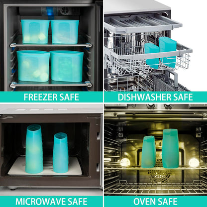 Reusable Food Bags, 12 Pack 100% Silicone Food Storage Bags Stand Up Zip Lock Container, Freezer Microwave Oven Dishwasher Safe, 4 Medium 4 Small 4 Extra Small, Aqua