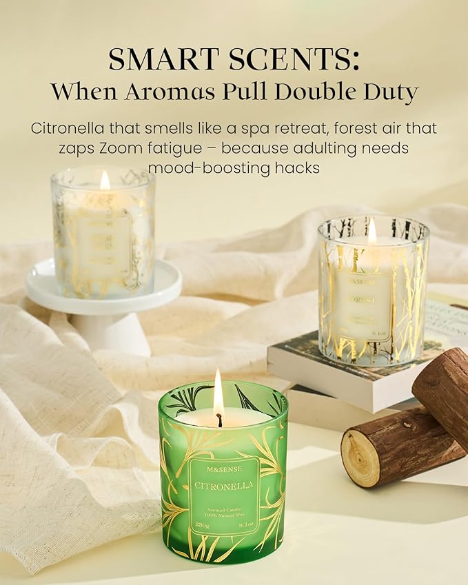 M&SENSE Fresh Linen Scented Vegan Soy Candles,Subtle Scented, No Toxin 8.1oz 42-Hour Long Burning Time,Calming Candles for Home Fragrance Office,Housewarming Gift for Women & Men