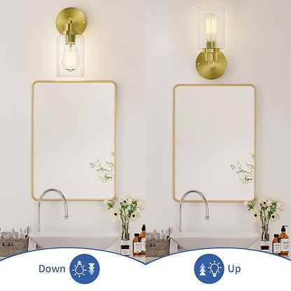 GORDNWE 1-Light Bathroom Wall Sconce, Brushed Gold Vanity Light, Modern Wall Light Fixture with Clear Glass Shade and E26 Bulb Base, Wall Lamp Wall Mount Light Fixtures for Mirror, Bedroom, Hallway