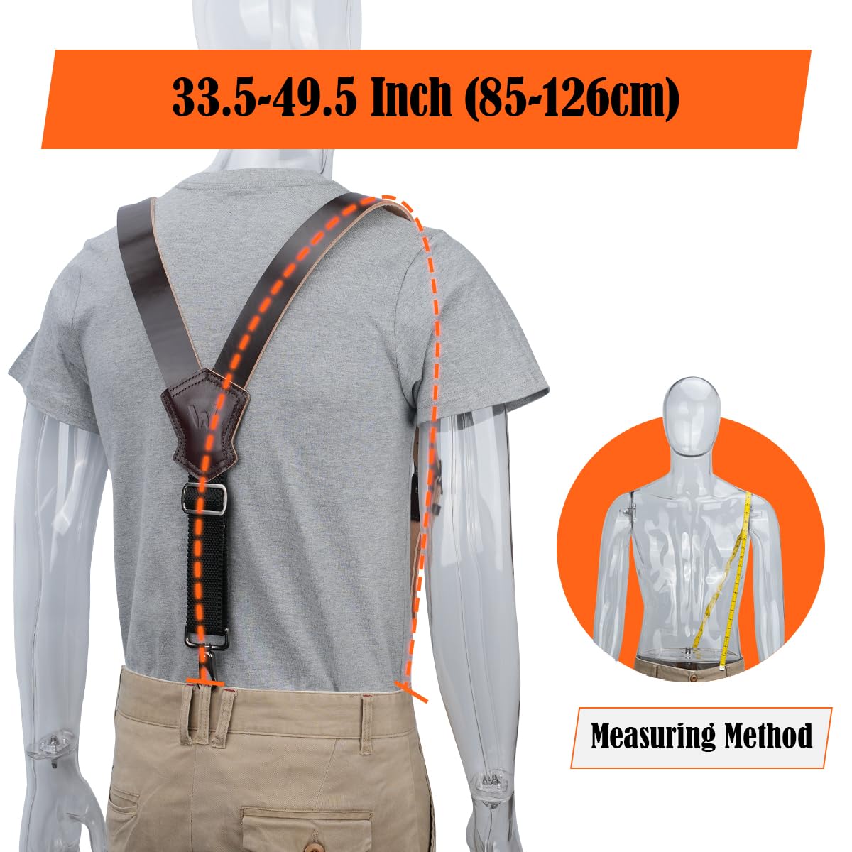 WELKINLAND Heavy-Duty Buffalo Leather Work Suspender, 1.5"-Wide Brown Leather Suspenders for Man, Top-Grain Leathers Suspender Man Belt Loop for Jeans, Genuine Leathers Suspenders for Men Western