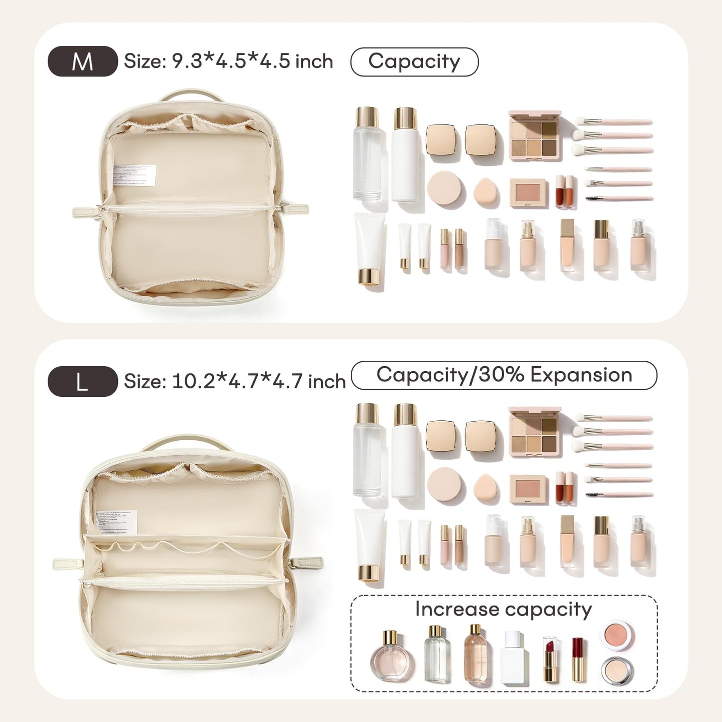 mibasies Travel Makeup Bag for Women, Large Capacity Waterproof PU Leather Flat Open Cosmetic Bag, Portable Toiletry Bag for Business Trip & Daily Use