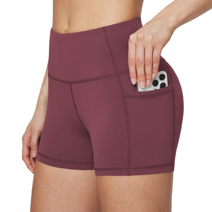 baleaf Gym Shorts Women 3" Biker Workout Yoga Spandex Running Volleyball Tummy Control Compression with Pockets Wine Red XS