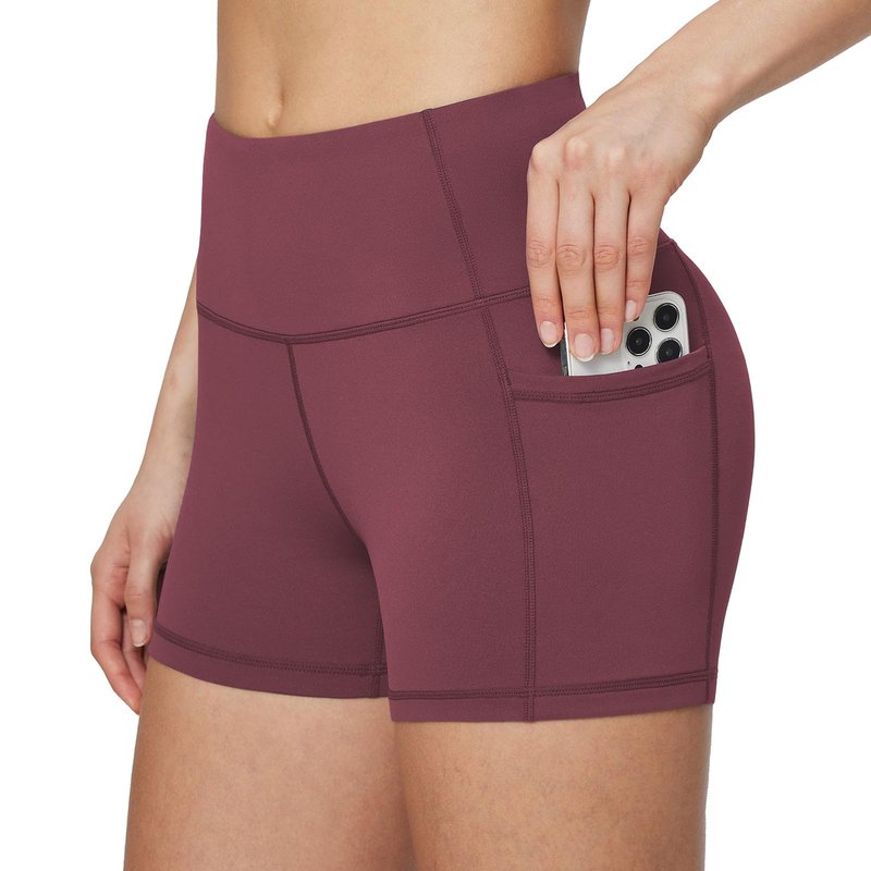 baleaf Gym Shorts Women 3" Biker Workout Yoga Spandex Running Volleyball Tummy Control Compression with Pockets Wine Red S