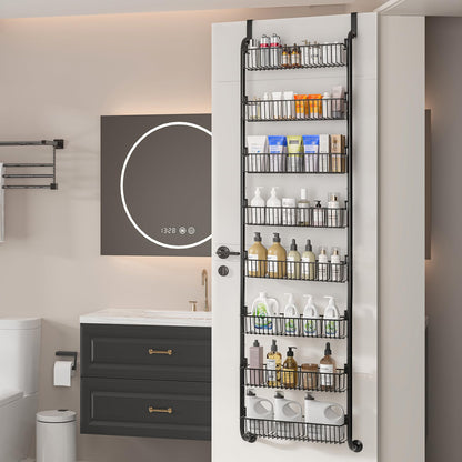 MIAOLI Over The Door Pantry Organizers and Storage, 6-Tier Spice Rack, Home & Kitchen Storage Shelves for Cabinet, Large Capacity Hanging Seasoning Organizer, Laundry Room Organization, Black