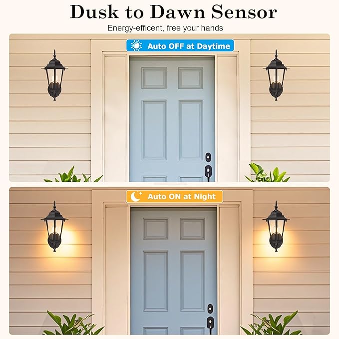 GRUENLICH Dusk to Dawn Outdoor Wall Sconce, Exterior Front Porch Lighting with Clear Glass, Black Aluminum Outside Coach Light for Patio Doorway Garage, 2 Pack