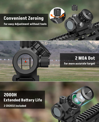 MidTen Motion Awake Red Dot Sight, 2 MOA Red Dot Optics, IPX7 Waterproof & Fogproof,1x20mm Compact Red Dot Scope for 21mm Picatinny Rail with Lower 1/3 Co-Witness Riser
