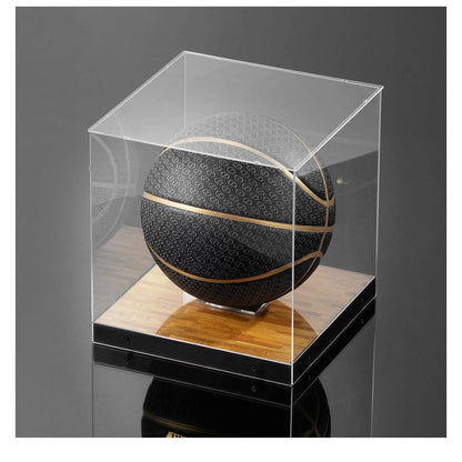 J JACKCUBE DESIGN Basketball Display Case Stand with Wooden Base, Clear Storage for Collectible Sports Memorabilia Holder Cube Case, Autograph Ball Standing Display, Floor (Printing) - MK342SS