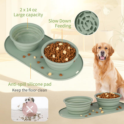 Puppy Dog Bowl,Travel Bowls Dog Food Bowls&Dog Water Bowls,No Spills,Collapsible Double Bowl,Suitable for Small and Medium Sized Dogs(Dark Grey)