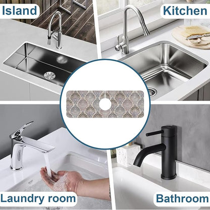 Grey Ceramic Printing Sink Splash Guard Ceramic Texture Faucet Absorbing Mat