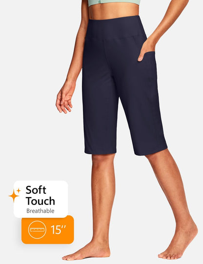 ISEEGZ 15"/ 18"/ 21"/ 25" Capri Pants for Women High Waist with Pockets Women's Capris Workout Yoga Pants Loose Straight Leg
