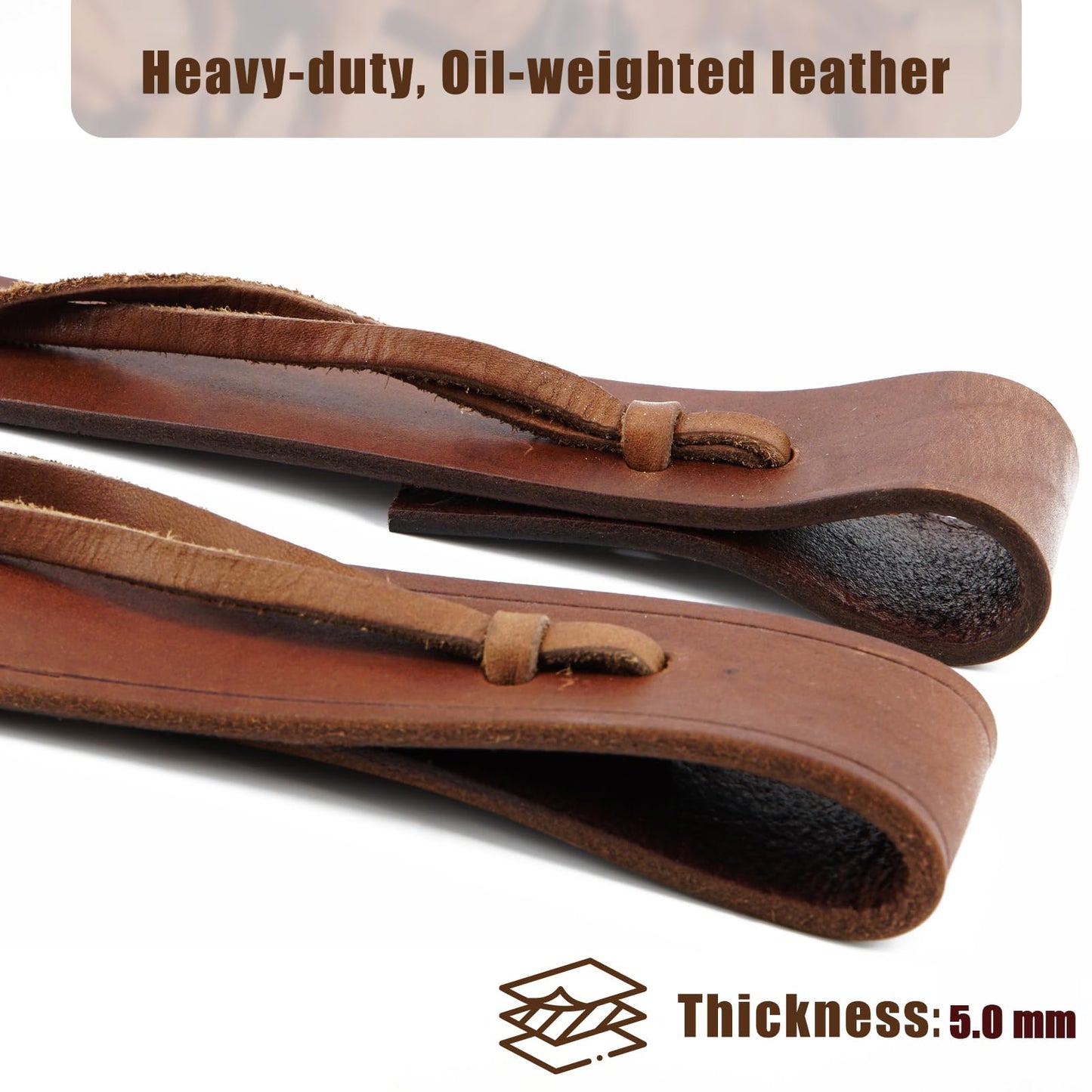 Jeereal Heavy Oil Harness Leather Latigo(1.75" x 68.5"),Off Billet Cinch Straps Set for Western Horse Saddle (Brown)