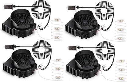4-Pack Inflatable Fan Replacement, 0.8A Air Fan Blower with 1.0A Adapter and 3 LEDs Bulbs Light Strings for Halloween, Thanksgiving and Christmas Inflatables (IP68 Waterproof, 3.8 * 3.8'')