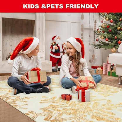 Lahome Snowflake Christmas Rugs for Entryway, 2x3 Christmas Kitchen Rugs Non Slip Merry Christmas Door Mat Indoor, Washable Small Rug Holiday Decor Carpet for Bathroom Entry Bedroom(2x3ft,Gold)