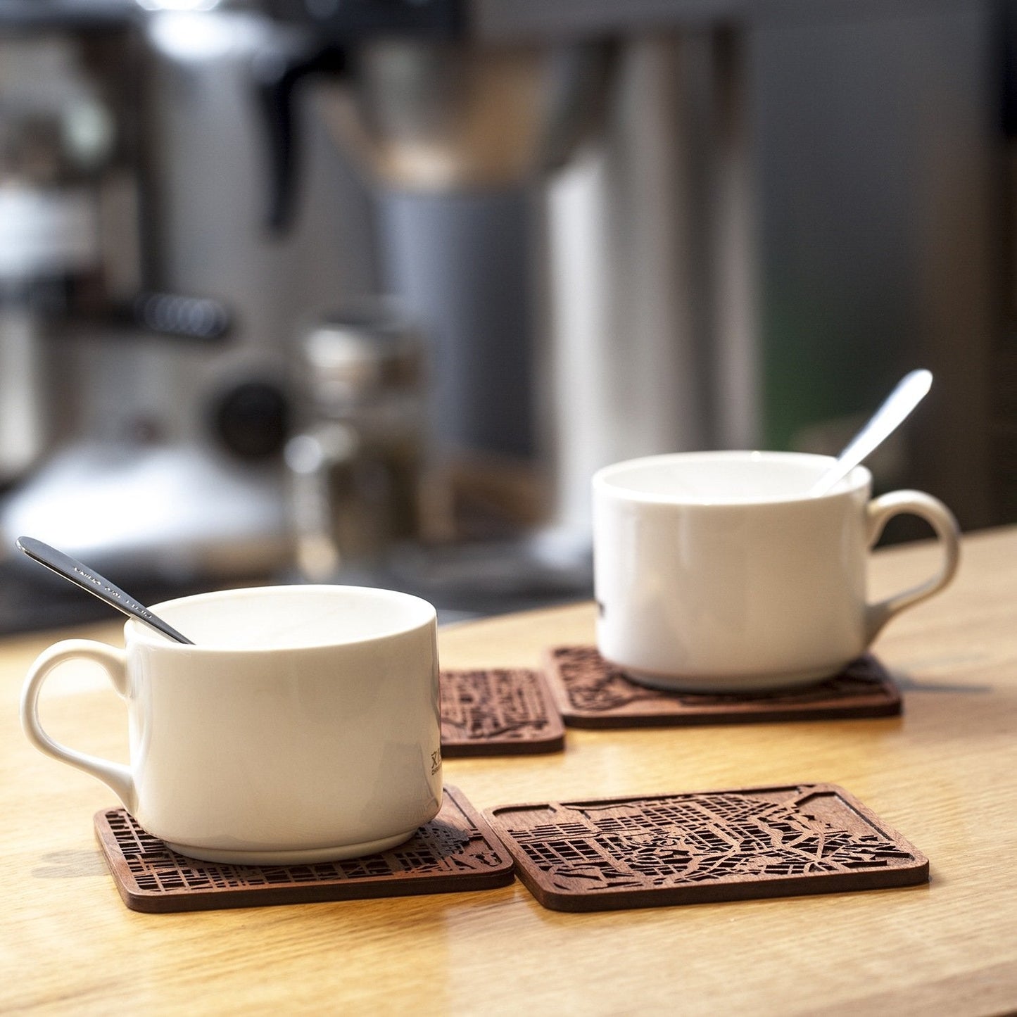 Stuttgart Map Coaster by O3 Design Studio, Set Of 4, Sapele Wooden Coaster With City Map, Handmade